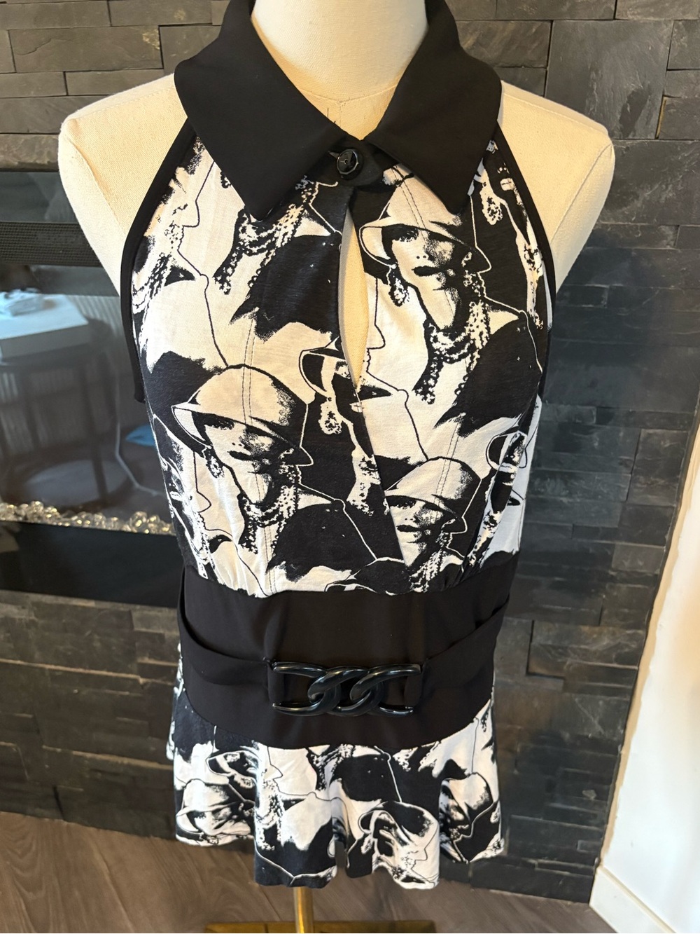 Joseph Ribkoff  stunning Black & White shirt with laced see through back.